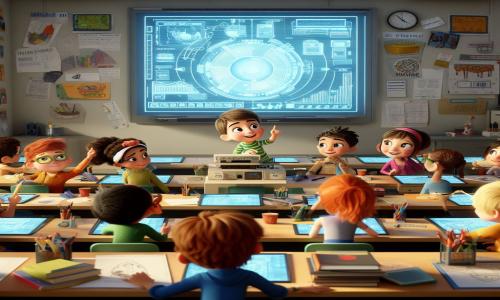 Niños en una clase usando nuevas tecnologías.